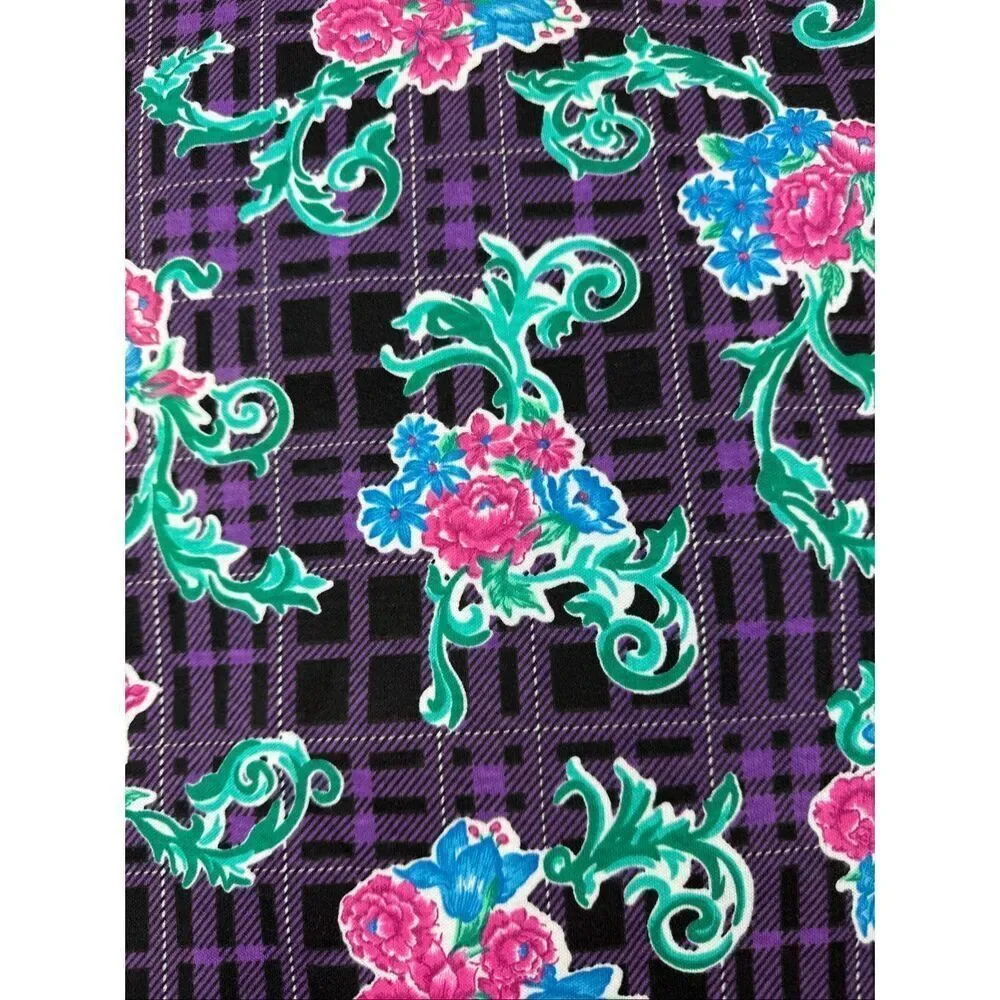 Vintage Fabric Scrap Lot 23x24” + Scraps Floral Plaid Purple
